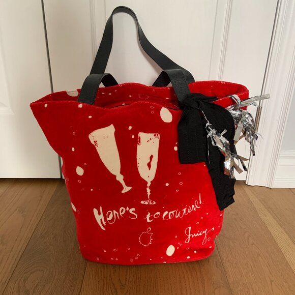 Juicy Couture Red Velvet Tote Handbag Vintage Retro 2000s Y2K Unique - Picture 1 of 16